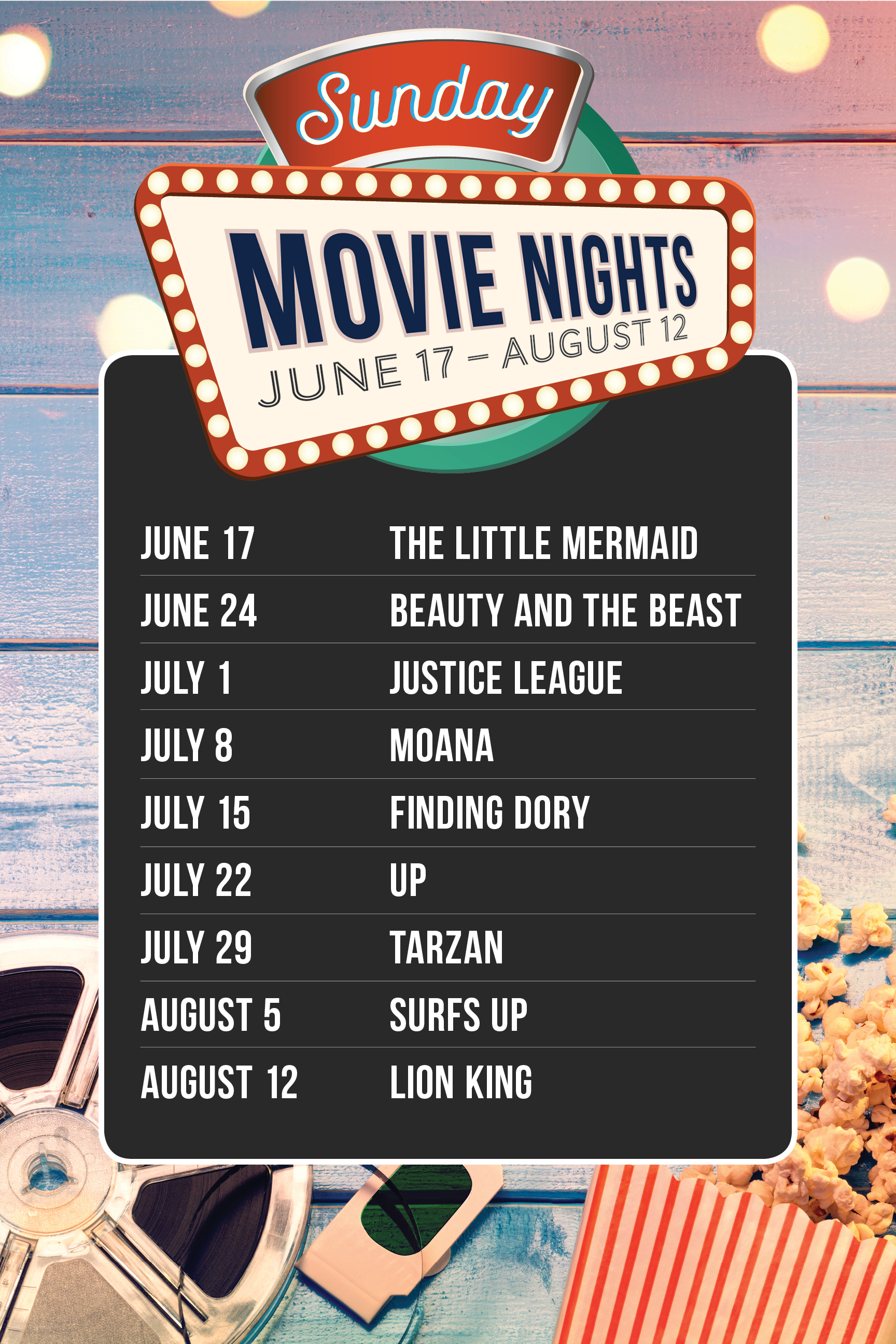 Sunday Movie Nights - June 18th - August 13