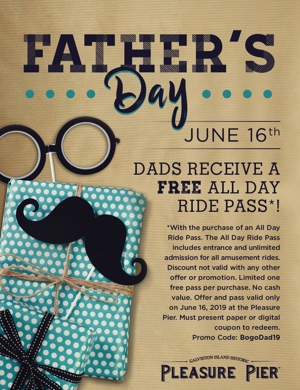 Father's Day June 16th Dads recieve a free all day ride pass