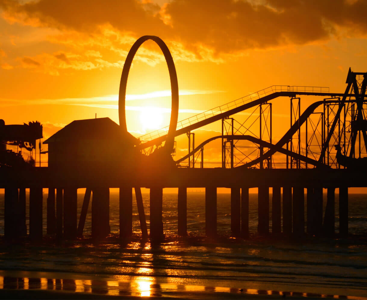 coaster at sunset